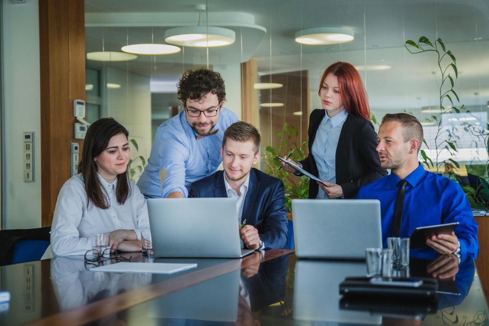 people working office